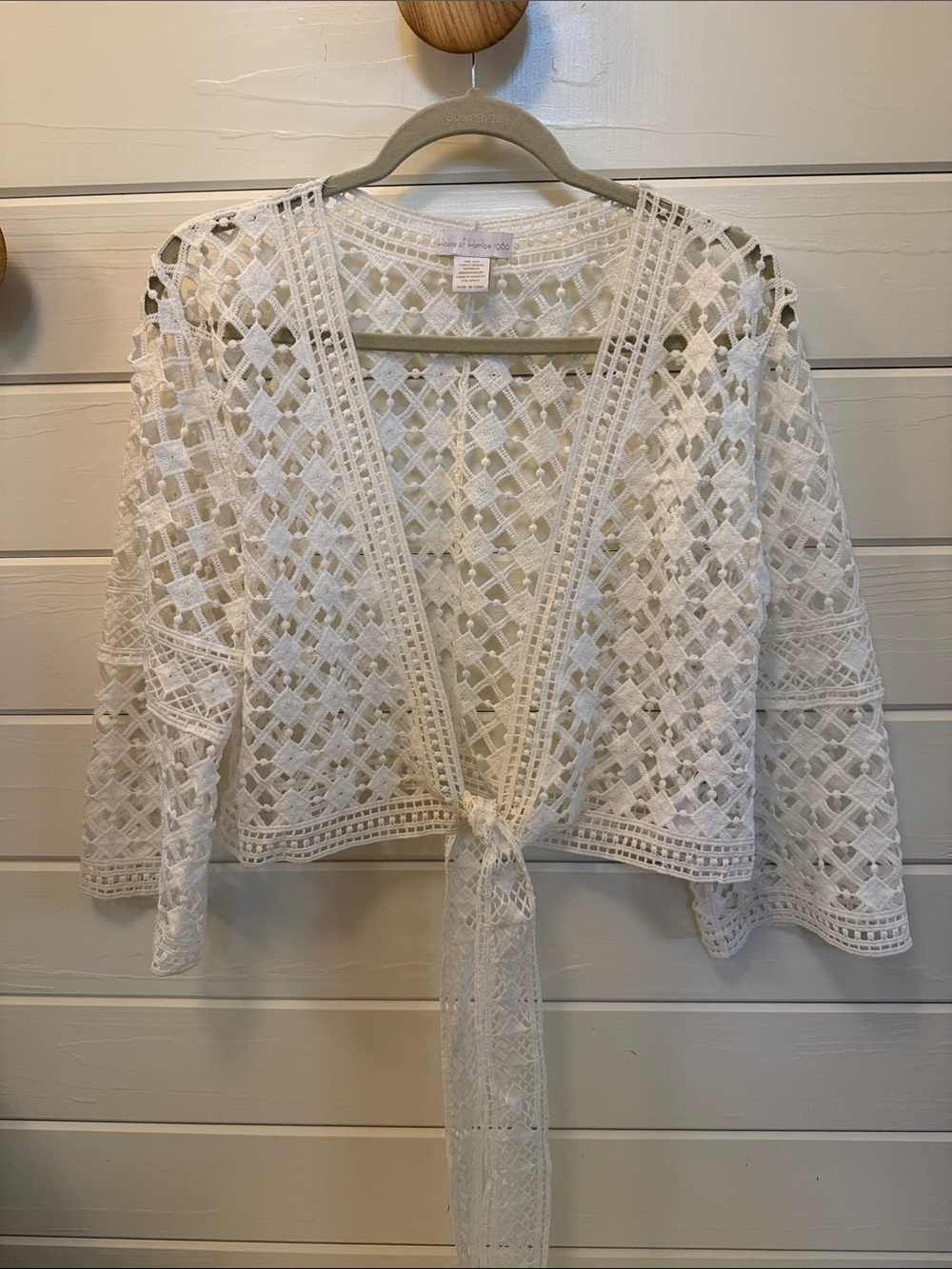 House of Harlow 1960 White Crochet Openwork Wrap Cardigan